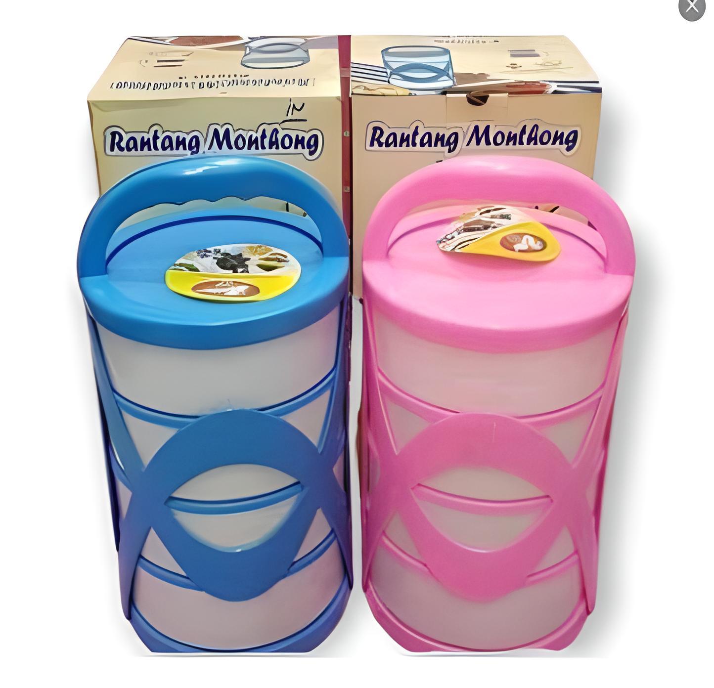 RANTANG MONTHONG 4 SUSUN MURAH Biru Plastik Plastik Biru Pink Makan Lauk Kitchenware