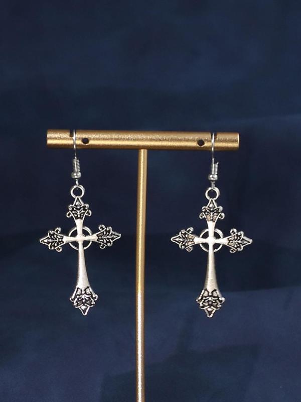 1 Pair Women's Street Trend Gothic Cross Dangle Earrings, Vintage Trendy Drop Earrings, Fashionable Jewelry As Birthday Gift for Girlfriend 5
