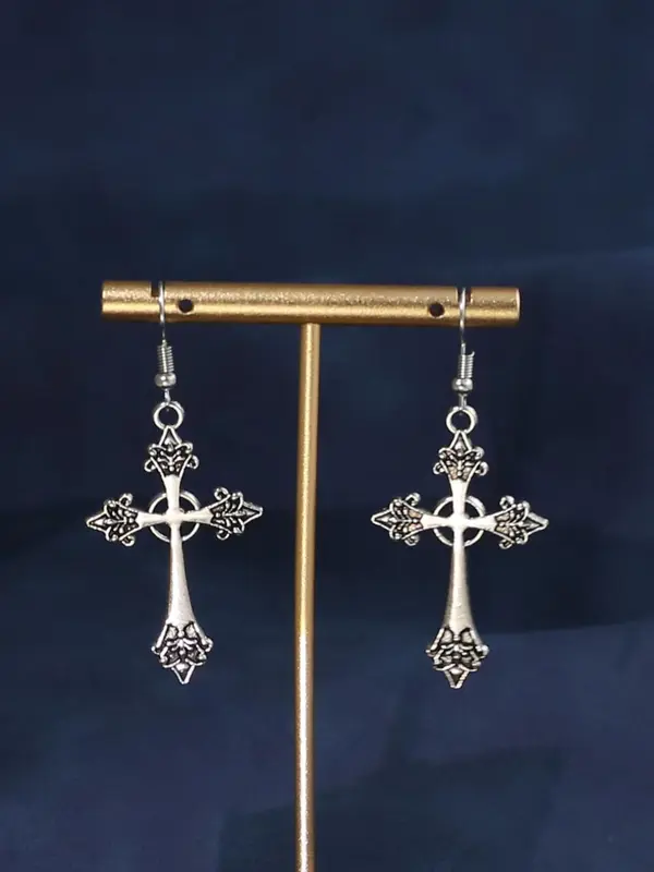 1 Pair Women's Street Trend Gothic Cross Dangle Earrings, Vintage Trendy Drop Earrings, Fashionable Jewelry As Birthday Gift for Girlfriend 5