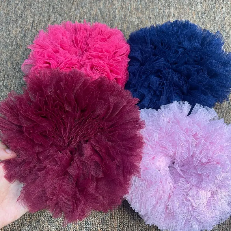 Cepolan viral anti pusing uk 20 bahan tile / scrunchie hijab bervolume kain toska cepol rambut Karet Kunciran tulle kream 1