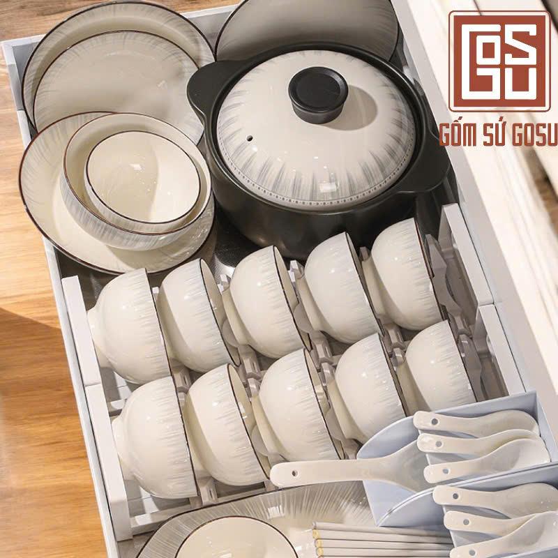 Bộ Bát Đĩa Xám Khói Cao Cấp Sang Trọng Men Bóng Mịn.