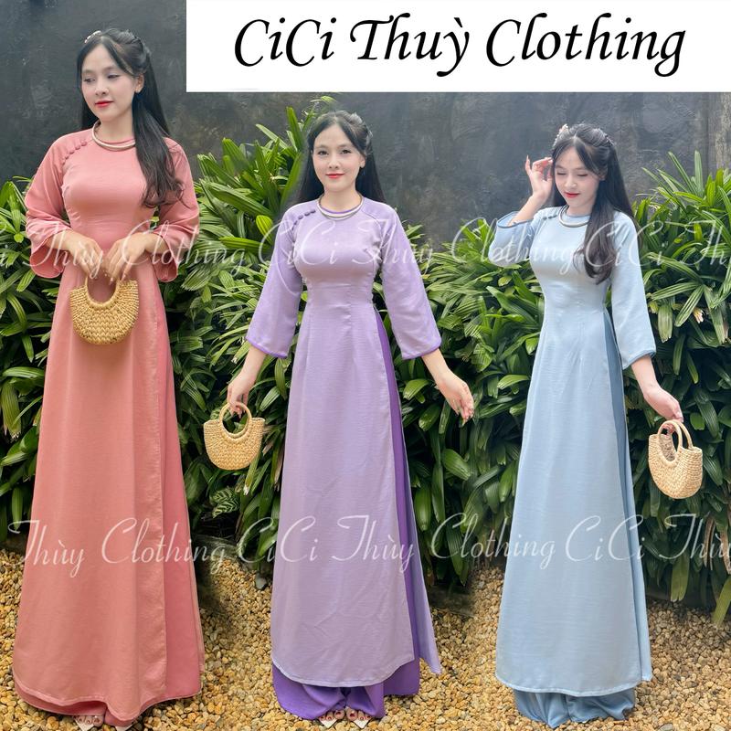 Áo Dài Tây Thi Cổ Tròn Phối Viền Cổ Tay Có Cúc Xinh Xỉu Phù Hợp Cho Chị Em Đi Chơi Đám Hỏi Đi Dạy - CiCi Thùy Clothing Nữ