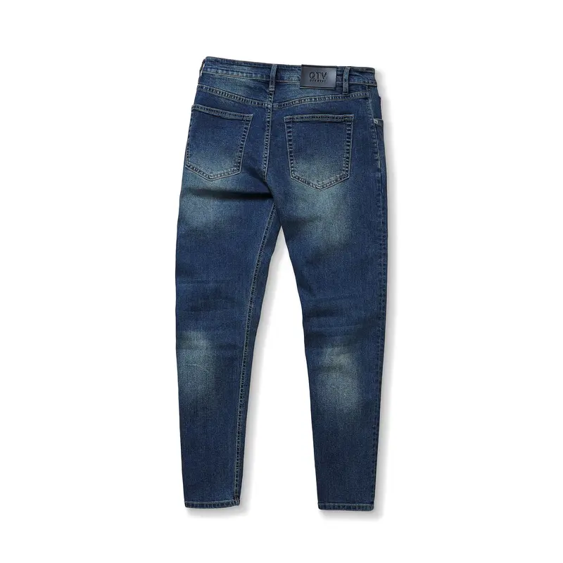 [QTV2] Quần jean nam co giãn, màu xanh dương wash trắng thời trang trước và sau, quần rin form ống slimfit_Q79 Pants Menswear Có Túi Cotton Denim 1