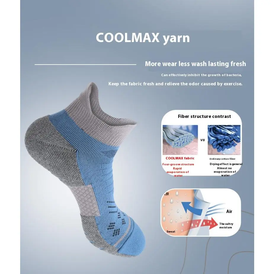Men's Summer Socks COOLMAX Running Socks Antibacterial Sweat-Absorbing Non-Slip Breathable Short Tube Pressure Socks Towel Bottom Sports Socks