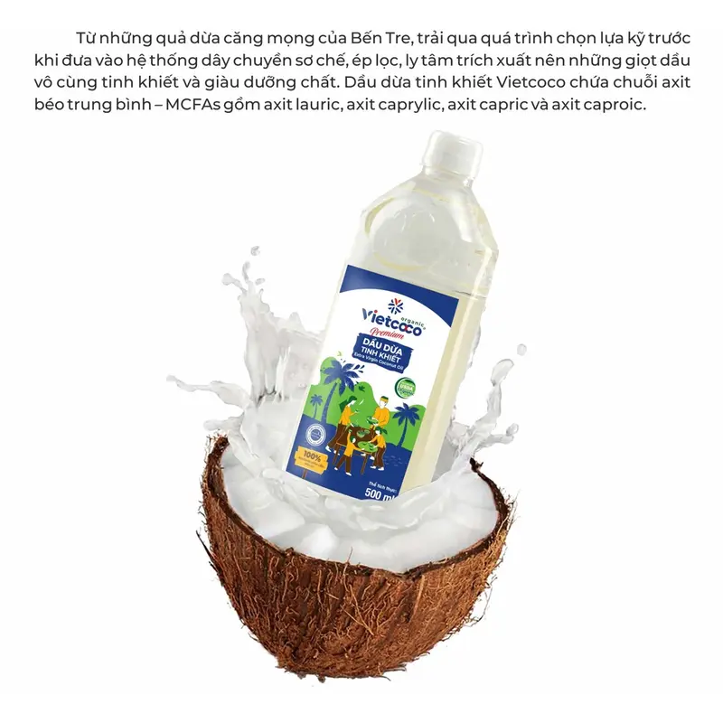 Dầu Dừa Nguyên Chất Ép Lạnh Hữu Cơ Chai 250ml / Dầu Dừa Tinh Khiết Vietcoco 2