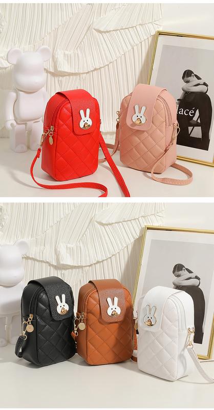 Product Introduction of Ladies Phone Bag High-Grade Special-Interest Design Embroidered Rhombus Rabbit Lock Shoulder Messenger Bag 32