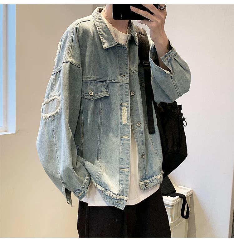 Product Introduction of Áo Khoác Denim Rách, Phong Cách Hồng Kông, Dành Cho Nam Giới, Phong Cách Hàn Quốc, Áo Khoác Dáng Rộng Hợp Xu hướng, Thanh Niên Nghệ Thuật, Đẹp Trai, Thích Hợp Cho Học Sinh, Dễ Phối Đồ, Dép, Thích Hợp Cho Mùa Xuân Và Mùa Thu 14