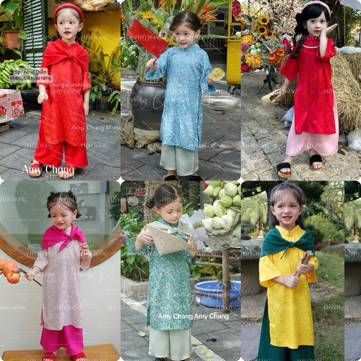 Áo dài trẻ em cách Tân Gấm dễ thương mềm mịn nhiều màu sắc cho bé gái
