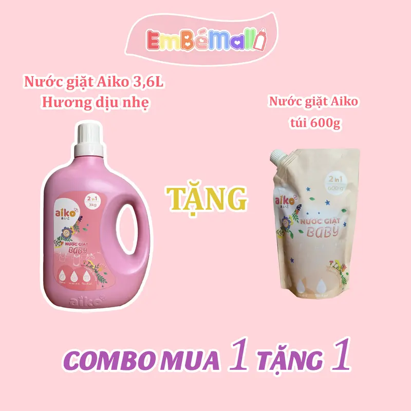 [Mua 1 tặng 1] Nước giặt xả Aiko 2in1 cho bé - Can 3 Lít   [Mua 1 can tặng 1 thêm túi 600ml] 1