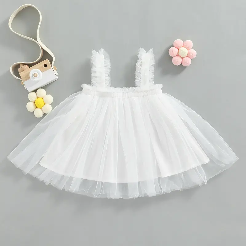 Váy Vải Tuyn Thời Trang Cho Bé Gái, Không Tay, Xếp Ly, Màu Trơn Thích Hợp Cho Bữa Tiệc Và Chương Trình Sân Khấu, Trang Phục Mùa Hè 3