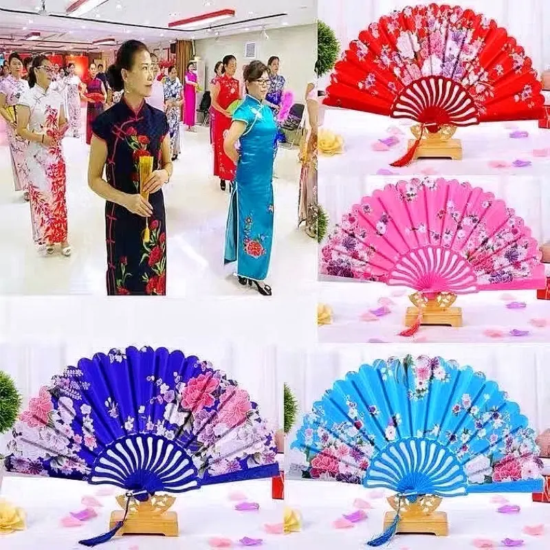 pamaypay Elegant Floral Design Plastic Folding Fan Handheld Cool Summer Decor Multicolor