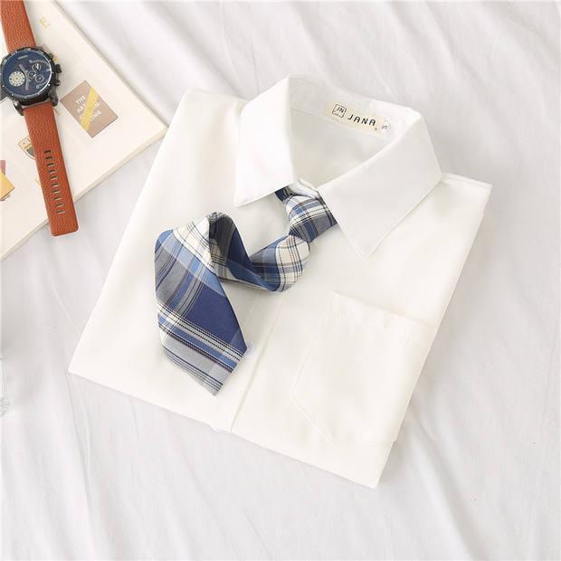Product Introduction of Free Tie JK Uniform Shirt Women's Long-Sleeved Preppy Style Korean Spring and Autumn Medium and Small Children All-Matching Student White Shirt 10