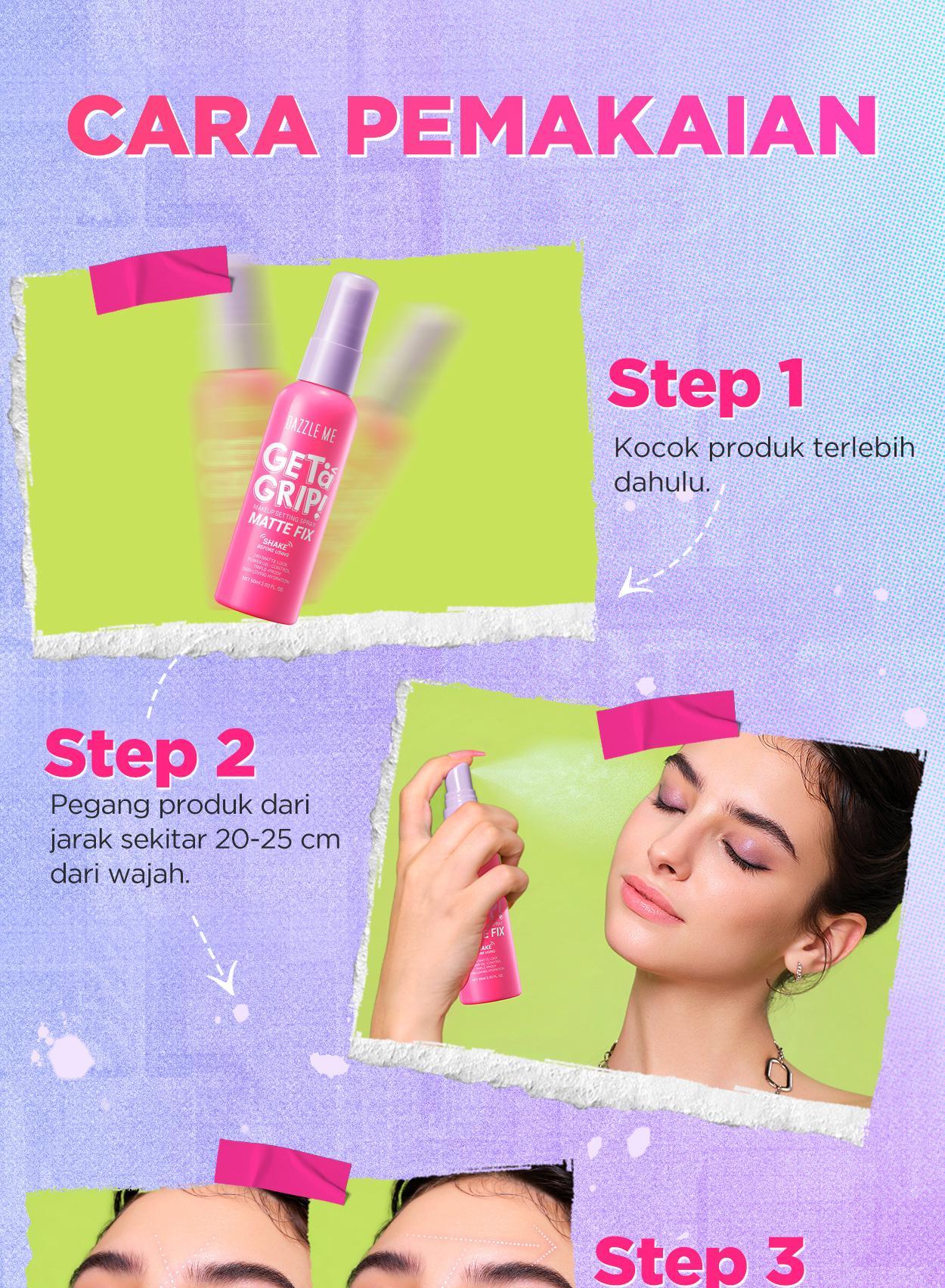 DAZZLE ME Get a Grip! Makeup Setting Spray Dewy Fix Prime Set Anti Pollution Setting Spray Beauty Protecting 4 X Hydrating Makeup Mist Flawless Lightening Primer Water Tahan 24 JAM