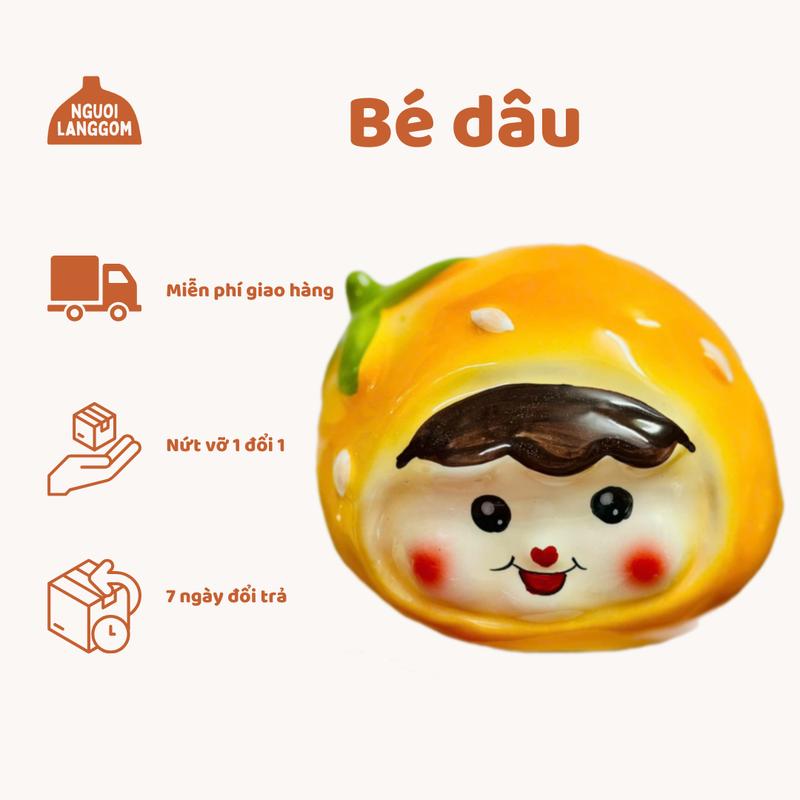   lỗ tròn  Lợn đất heo đất ống heo tiết kiệm decor - Bé dâu ngộ nghĩnh - Bát Tràng 