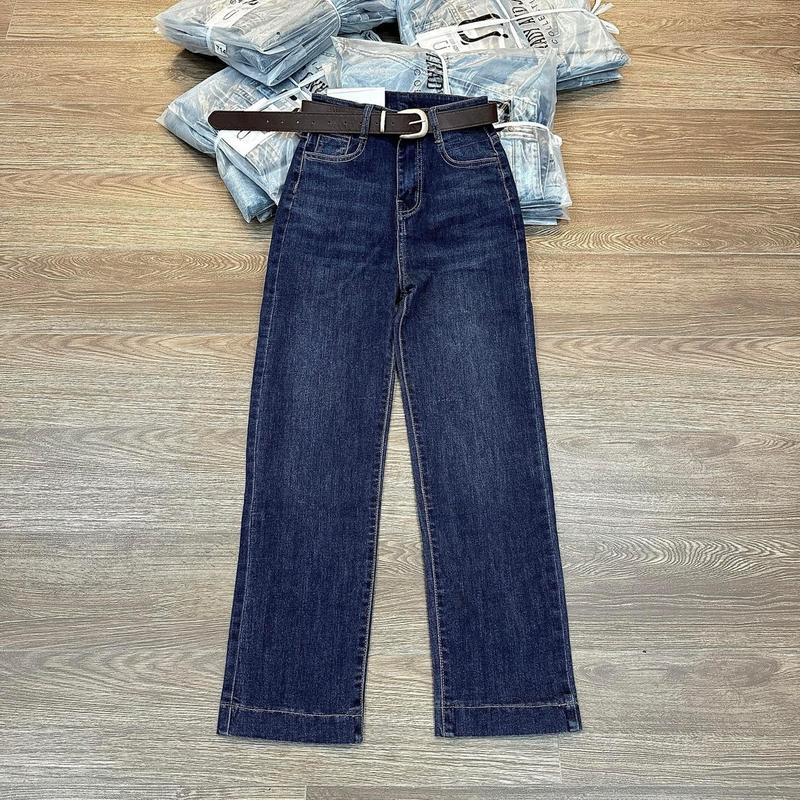 | BG180 | - Quần Jean Ống Đứng Nữ Co Giãn 9 tấc màu xanh đậm chiều dài quần 90cm Pants Kem