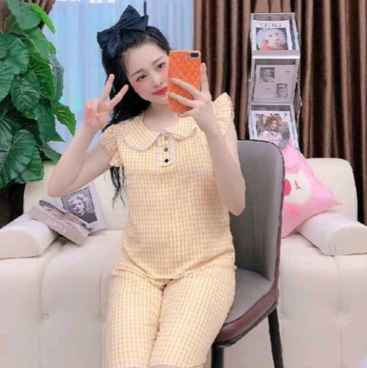 Bộ lững nữ caro, 32kg đến 56kg, Vải Kate mềm, KEN SHOP 1110 ảnh thật, được kiểm hàng Nữ Women Áo Top 1