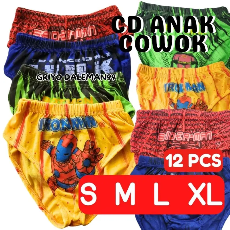 LUSINAN 12PCS Celana Dalam Anak Cowok Laki Laki KARAKTER HERO / CD Anak Cowok Kartun  / SIZE S M L XL GRIYO DALEMAN99 0