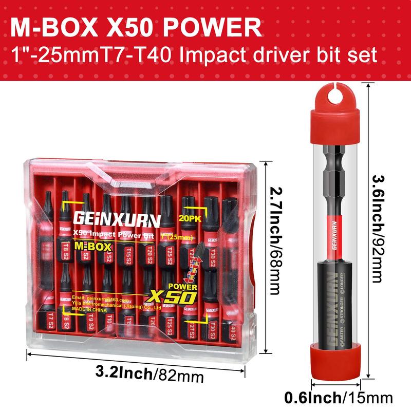 Impact Tough Magnetic Screwdriver Bit Set, 20pcs Torx Head Power Bits & 1 Count 3-Inch Extension Rod, S2 Alloy Steel Star Bits with Storage Box 1
