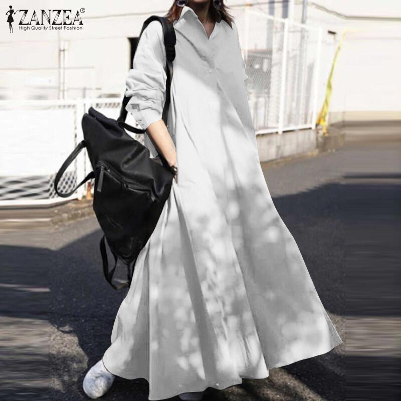 Product Introduction of ZANZEA Women Oversized Long Sleeve Collared Casual Loose Solid Kaftan Caftan Maxi Dress（Local logistics） 10