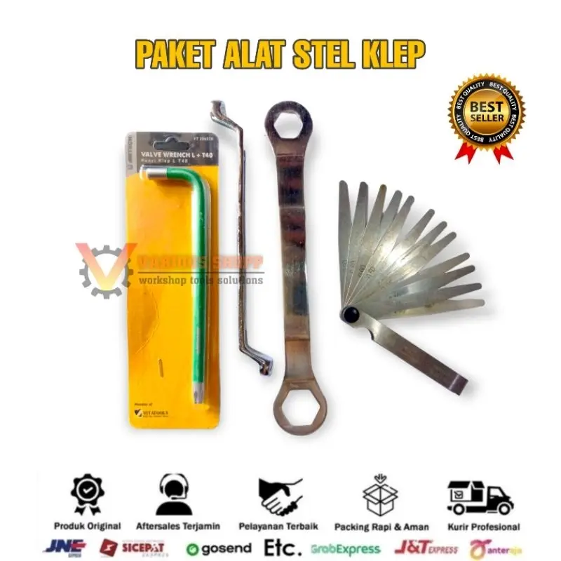 Paket Kunci stel klep set 4pcs + Fuller gauge feeler 0.05-1mm set L klep T 40 Kunci Ring 8×9 kunci 17 24mm