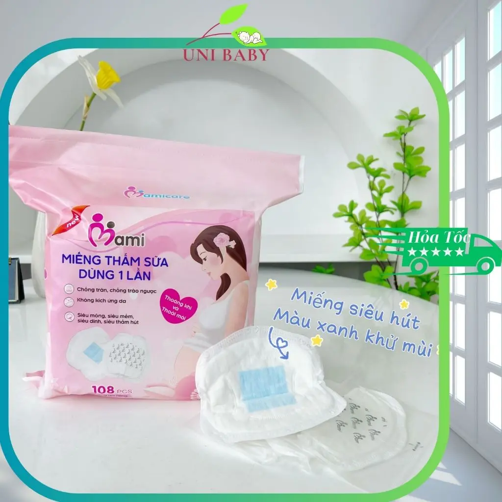 Miếng lót thấm sữa Mamicare mẫu mới bịch 108 miếng, hút sữa chống tràn tiện ích, bám dính chắc chắn Shop Uni Baby