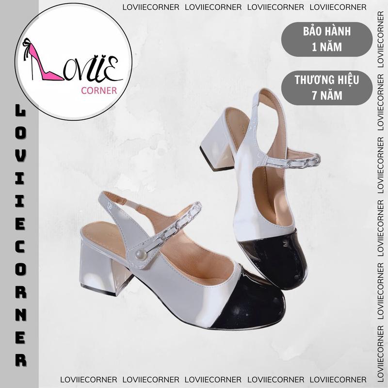 LOVIIECORNER - SANDAL CAO GÓT - GIÀY NỮ MARY JANE BÍT MŨI PHỐI XÍCH - GÓT HỞ VUÔNG CAO 5CM - G220316 giày búp bê nữ Shoes DéP