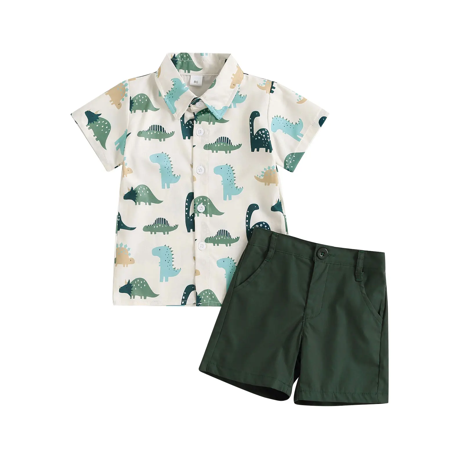 Boys Summer Children Clothes Short Sets Formal Clothes for Baby Boy Dinosaur Print Shirt Shorts 2 Piece Set Kid Toddler 0-4 Years