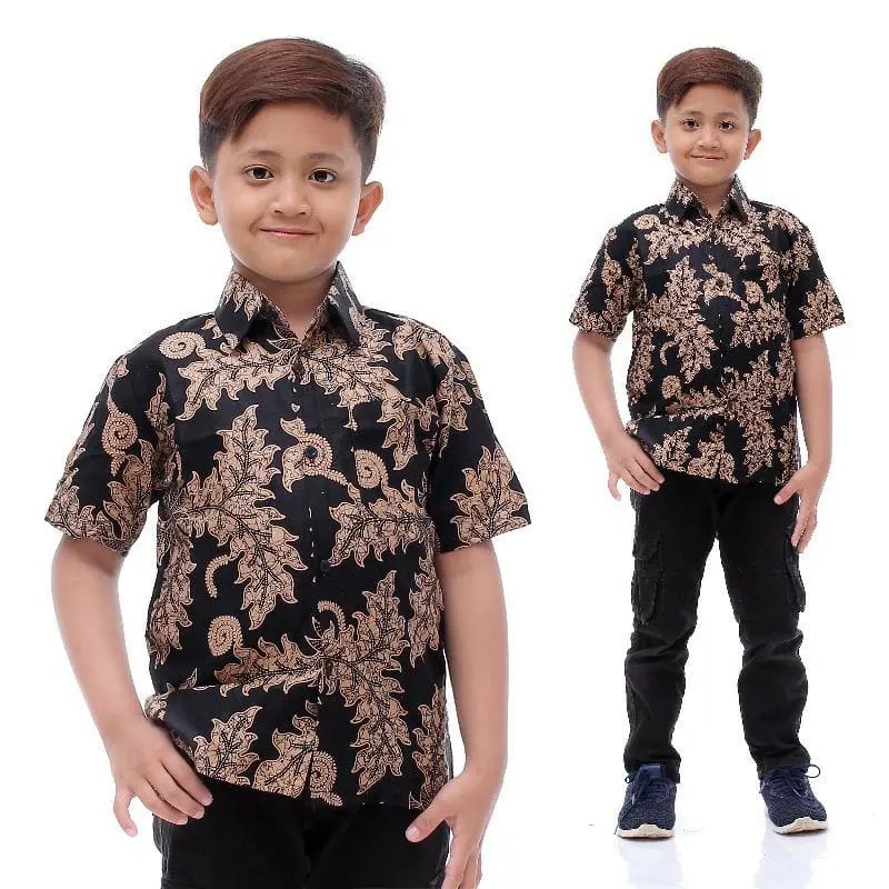 Hem Batik Anak Cowok Lengan Pendek Usia 1-12 Thn Motif Klaras Coklat