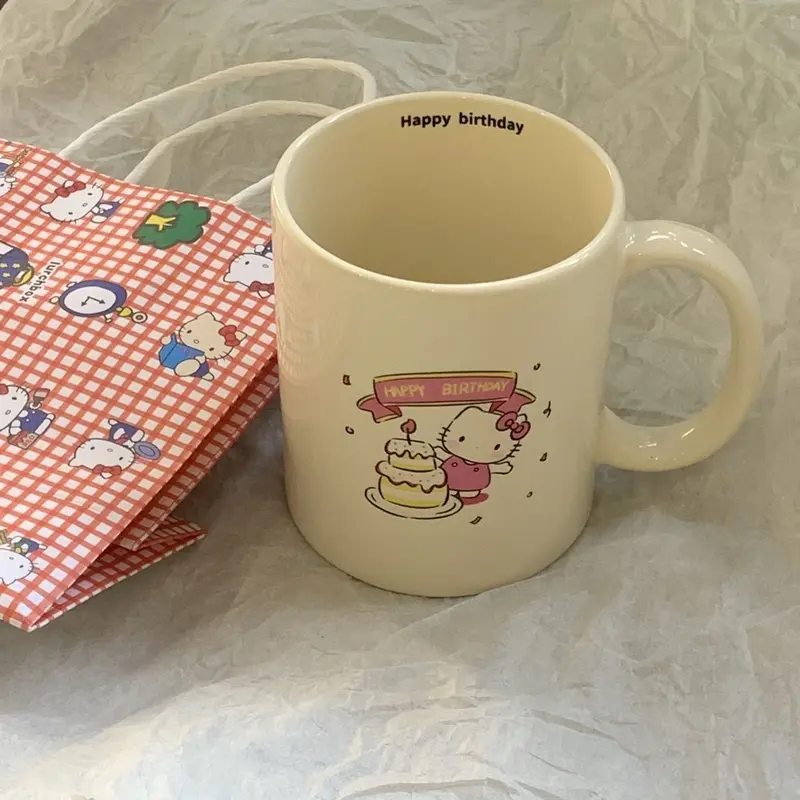 Cốc Đánh Dấu Hello Kitty, Phong Cách Instagram, Ưa Nhìn, Cốc Nước Dễ Thương, Thích Hợp Cho Gia Đình, Phong Cách Cô Gái Trẻ, Cốc Sữa, Có Tay Cầm, Phong Cách Instagram, Cốc Đánh Dấu 7