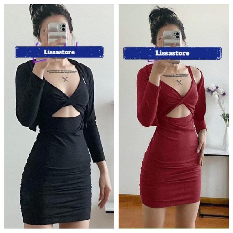 Đầm body 2 dây kèm áo khoác, váy xinh nhẹ nhàng, đầm dự tiệc cưới có mút 62 Nữ Thun Women Dress Voi Voan Đen