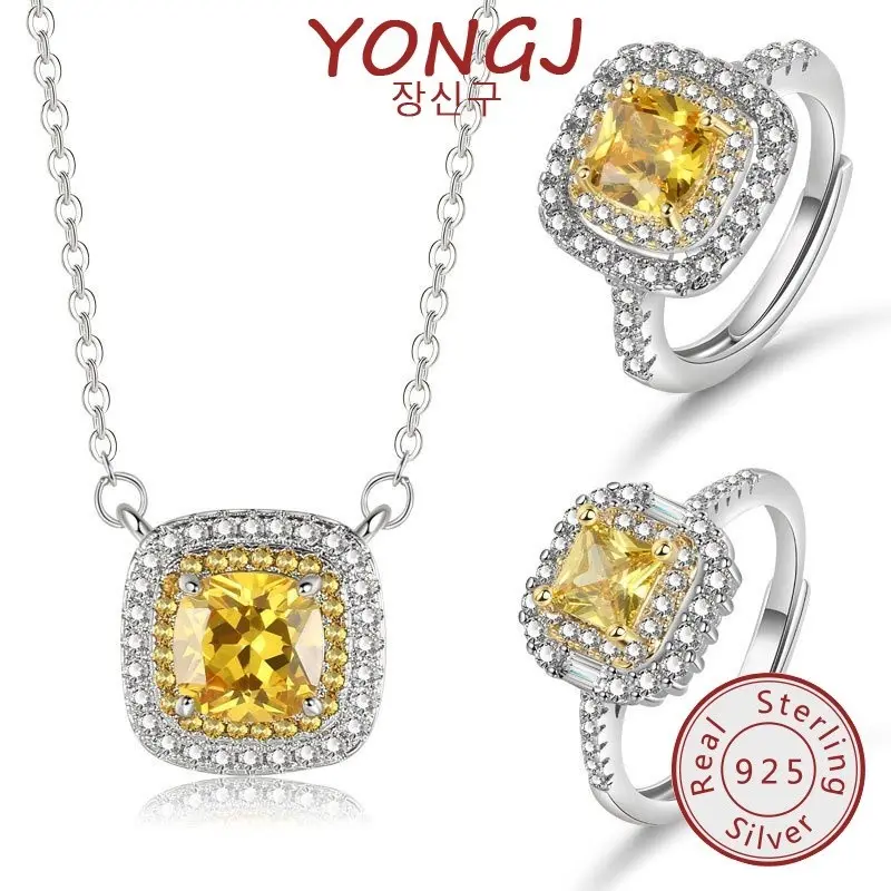 New Citrine Necklace Earring Ring Jewelry Suit 925 Silver