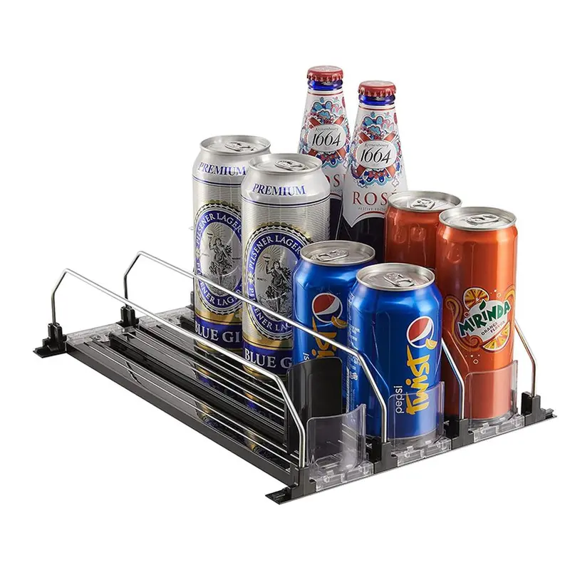 Soda Can Dispenser for Refrigerator, Adjustable Soda Can Storage Rack with Pusher Glide, Home Organizer for Soda, Beer, and Other Beverages 0
