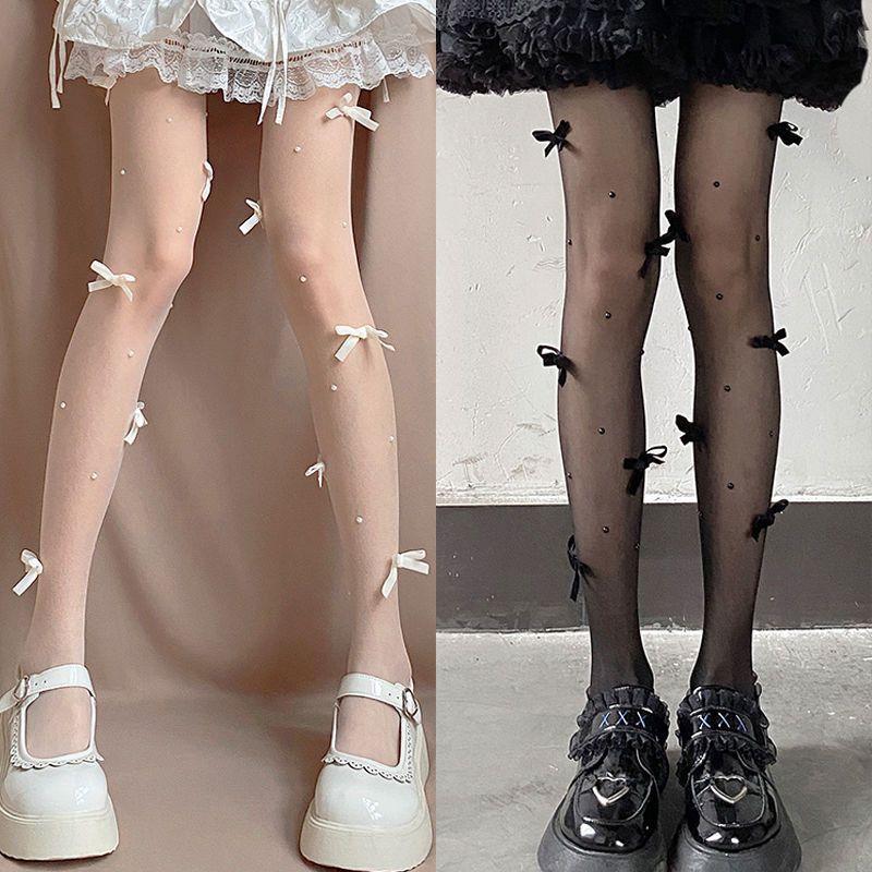 Tất Dài, Phong Cách Lolita Nhật Bản, Siêu Mỏng, Có Chi Tiết Nơ Nữ quần rách xoài phạm lưới đón chú 2