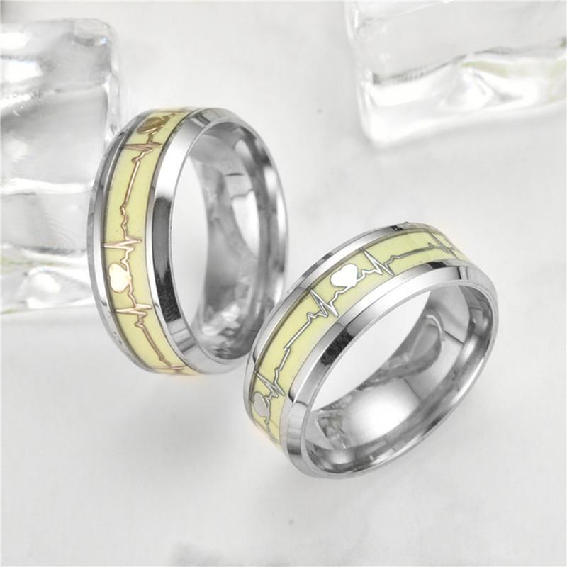 Product Introduction of Glow In Dark Ring Luminous Fluorescent Stainless Steel Blue Yellow Light Love Heart Couples Finger Rings Jewelry Gift 12