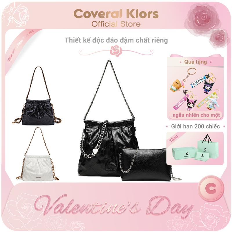 Mua 1 Tặng 1 (Túi xách nhỏ) COVERAL KLORS -【đóng gói hộp quà tặng】không gian rộng lớn, Túi đeo chéo màu đen cho nữ , da bóng, họa tiết tinh tế, thiết kế kẻ caro cổ điển của Pháp, túi đeo vai màu trắng thanh lịch và ấn tượng, bộ túi xách cho nữ. Bag Tote