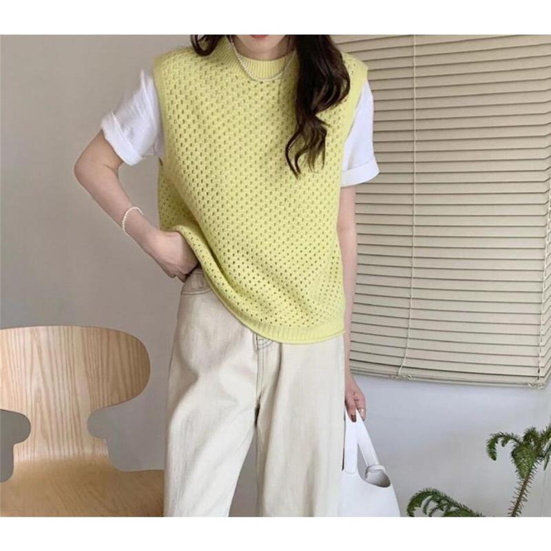Product Introduction of Áo Len Nữ, Áo Vest Rỗng Màu Trơn, Đa Năng, Dệt Kim, Đơn Giản, Mỏng, Cổ Chữ O, Thời Trang Retro, Dáng Rộng, Ulzzang, Streetwear 9