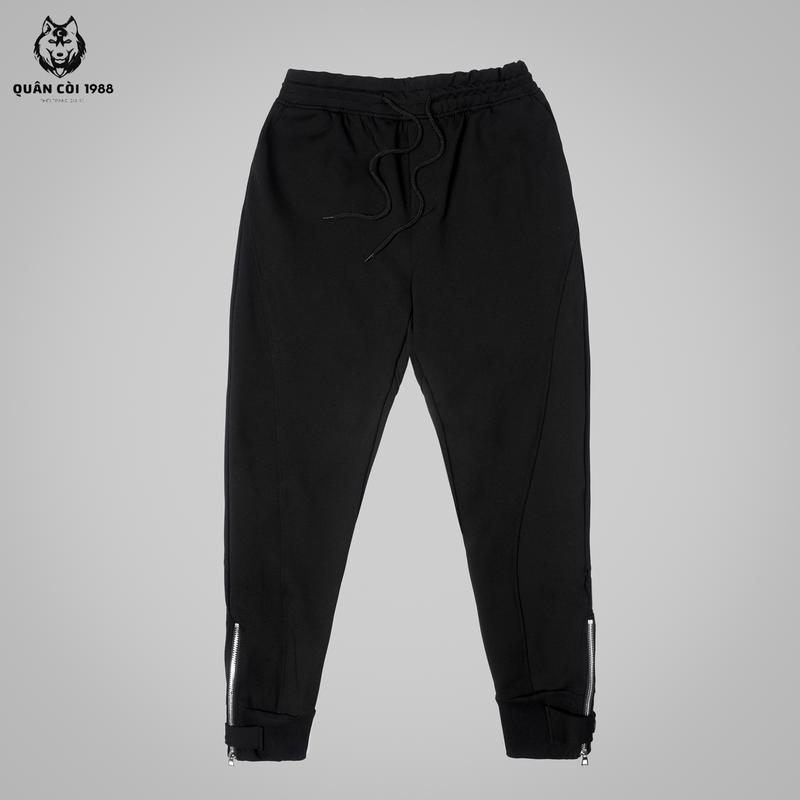 Quần joger Nam nữ  chất liệu cotton.  màu đen uni MÃ  QD-137 KHÓA XẺ GẤU    Quân còi 1988  . Thông thường Cotton Trơn Sport Đồng Tập Yoga Yoga Gym Tập Gym