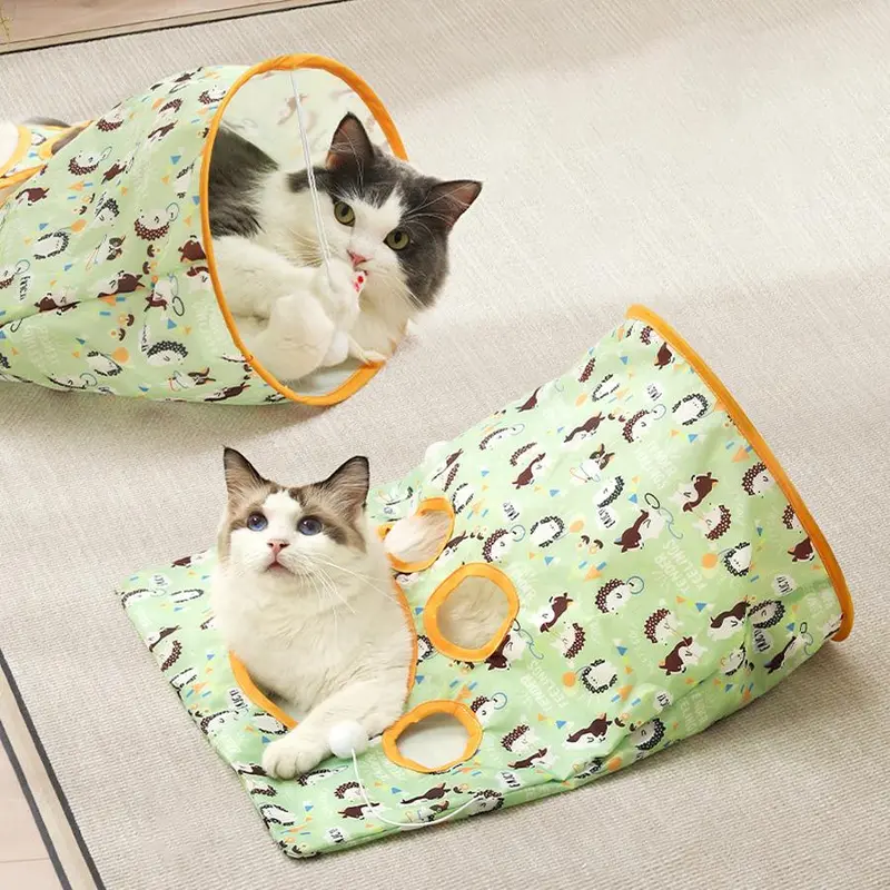 Cartoon Animal Pattern Cat Tunnel, 1 Count Wear-resistant Foldable Cat Tunnels with Ball & Mouse Toys, Interactive Pet Supplies for Indoor Outdoor Use 4