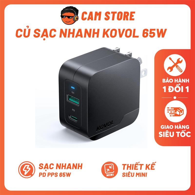 Củ Sạc Nhanh Kovol PD 65W - 2 Cổng Sạc Siêu Nhanh Laptop Điện Thoại Trắng Đen