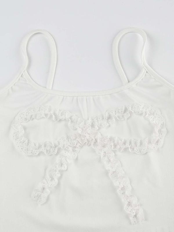 Women's Plain Contrast  Lace Backless Cami Top, Casual Spaghetti Strap Top for Summer, Ladies Clothes for Daily Wear 4