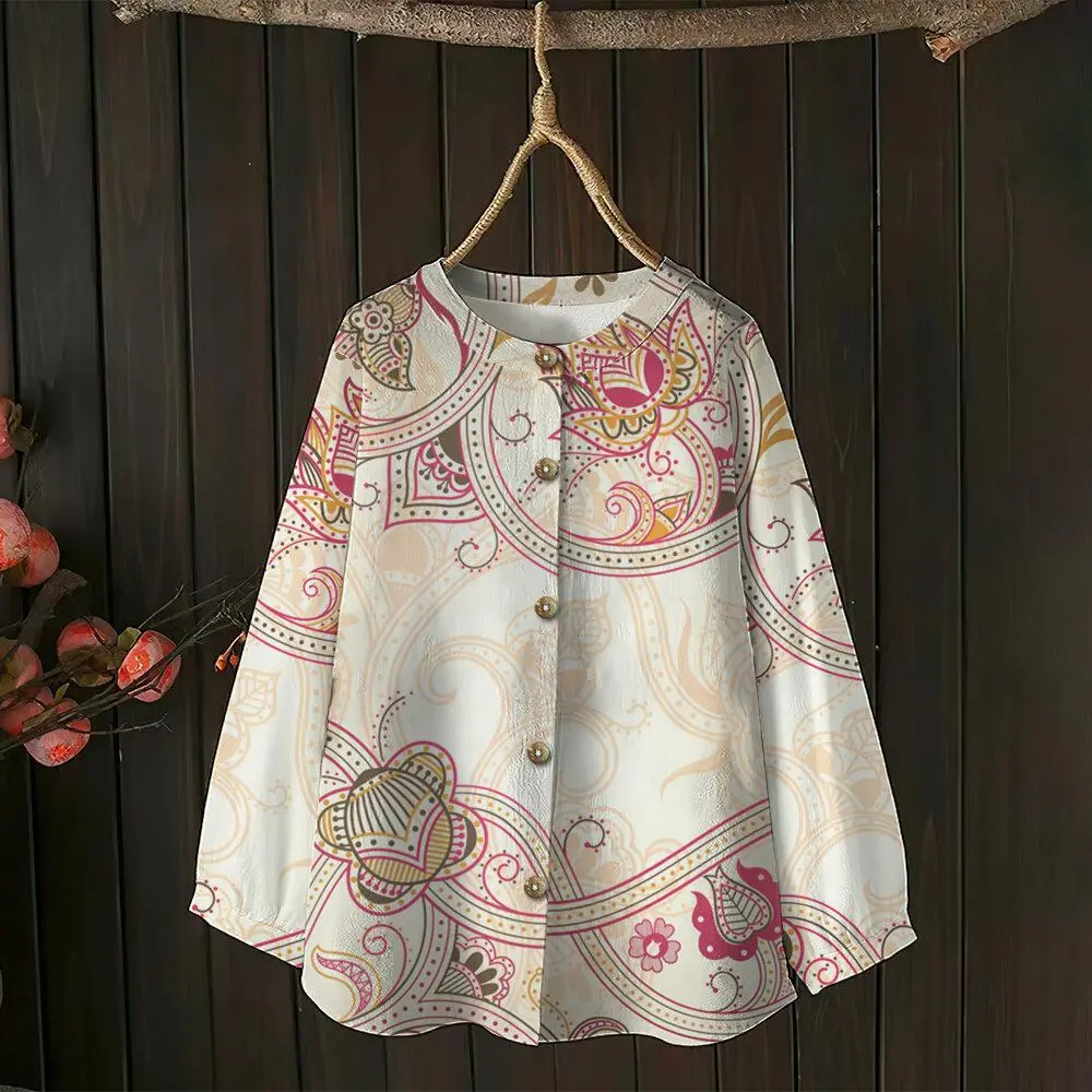 2025 NEW Ladies' Family Parent Child Shirt Blouses labuh muslimah button down printed shirt long sleeve top Blouses labuh muslimah middle age women clothes t shirt wanita muslimah
