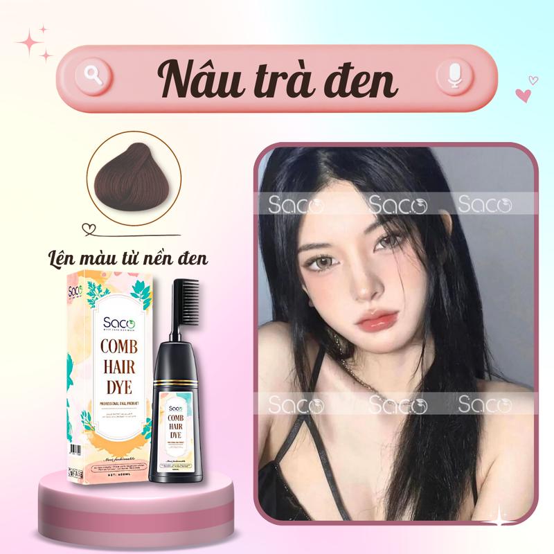 LƯỢC SACO PHỦ BẠC CHÍNH HÃNG dầu gội nhuộm tóc  lên màu CHUẨN ĐẸP từ mọi nền tóc màu NÂU TRÀ ĐEN - NÂU ĐEN