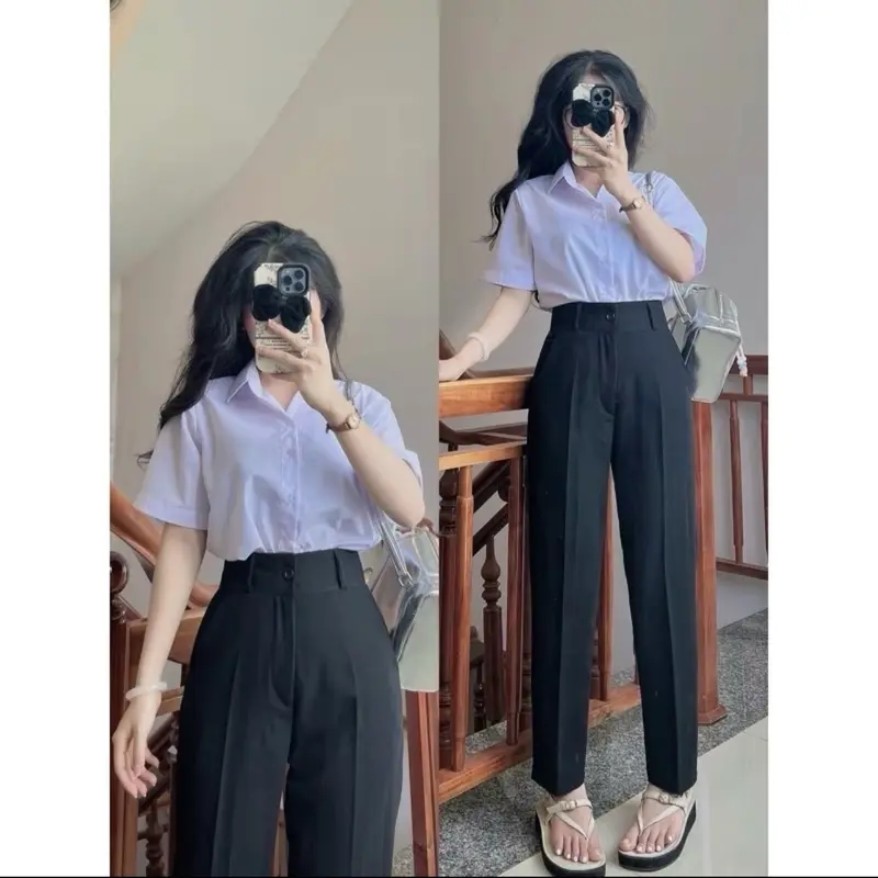[ 1Khuy ] Quần Tây Nữ Lưng Cao 1 Cúc Có Đỉa Sơ Vin Cạp Cao Màu Đen 2
