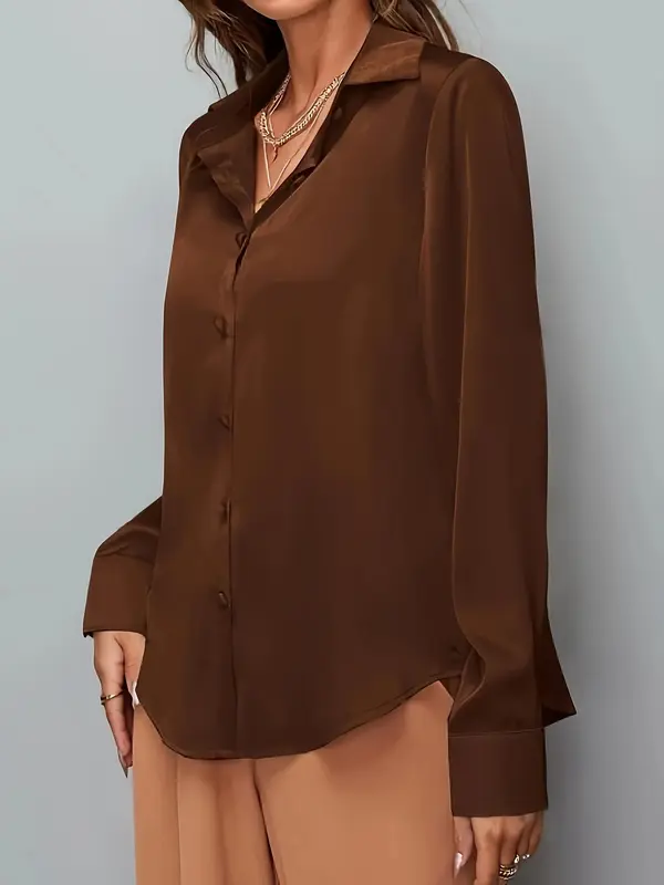 Women's Solid Color Shirt, Elegant Long Sleeve Collared Top for Work Office Business, Ladies Clothes for All Seasons, Womenswear 3