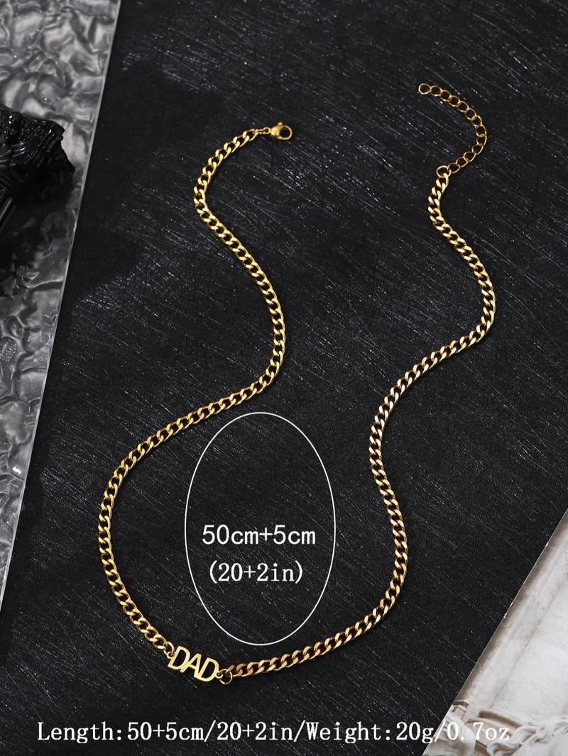 Product Introduction of Men's Punk Style Fashion DAD Letter Design Pendant Necklace, Casual Trendy Chain Necklace For Party Decoration, Elegant All-match Fashion Accessories for Daily Wear, Without Box 6