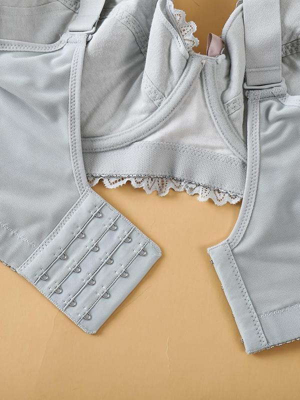 Plus Solid Bow Decor Underwire Lace Bra, Elegant Comfortable Breathable Adjustable Strap Push Up Bra for Daily Wear, Women's Lingerie for All Seasons 7