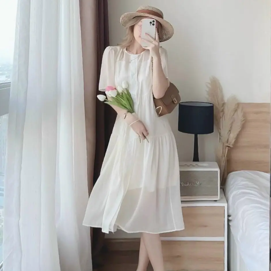 Set Đầm Cặp Tơ Ánh Kim Có Lót M25