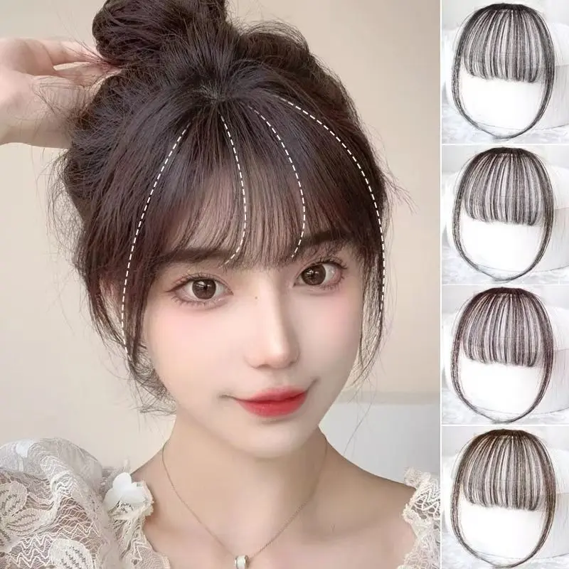 Synthetic Hair Air Bangs for Women Natural Forehead Internet Celebrity Hot Style Bangs Face Shaping Straight Bangs Hair Clip Hairpiece