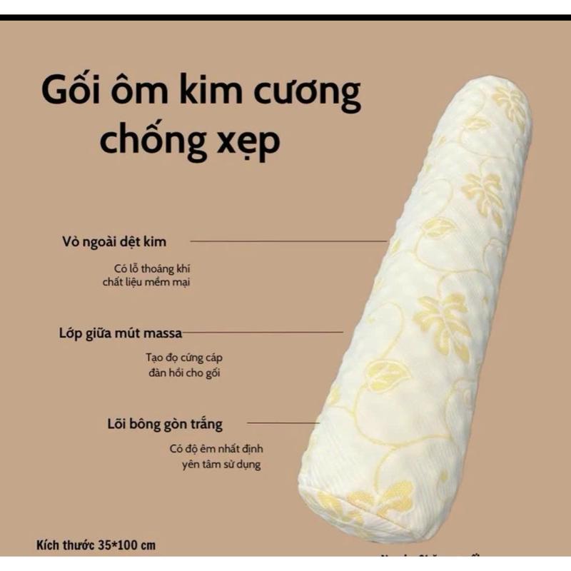 Gối ôm kim cương chống xẹp cao cấp có lớp mút xốp và bông trắng tinh khiết kích…