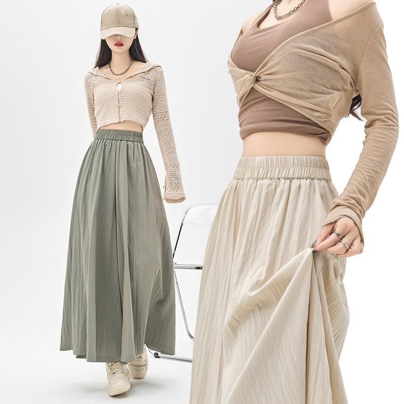 P66 กางเกงกระโปรงผ้าหิมะลดอุณหภูมิ  (เอว26-32 นิ้ว) กางเกงกระโปรงแฟชั่นขายาวเอวสูงสีพื้น